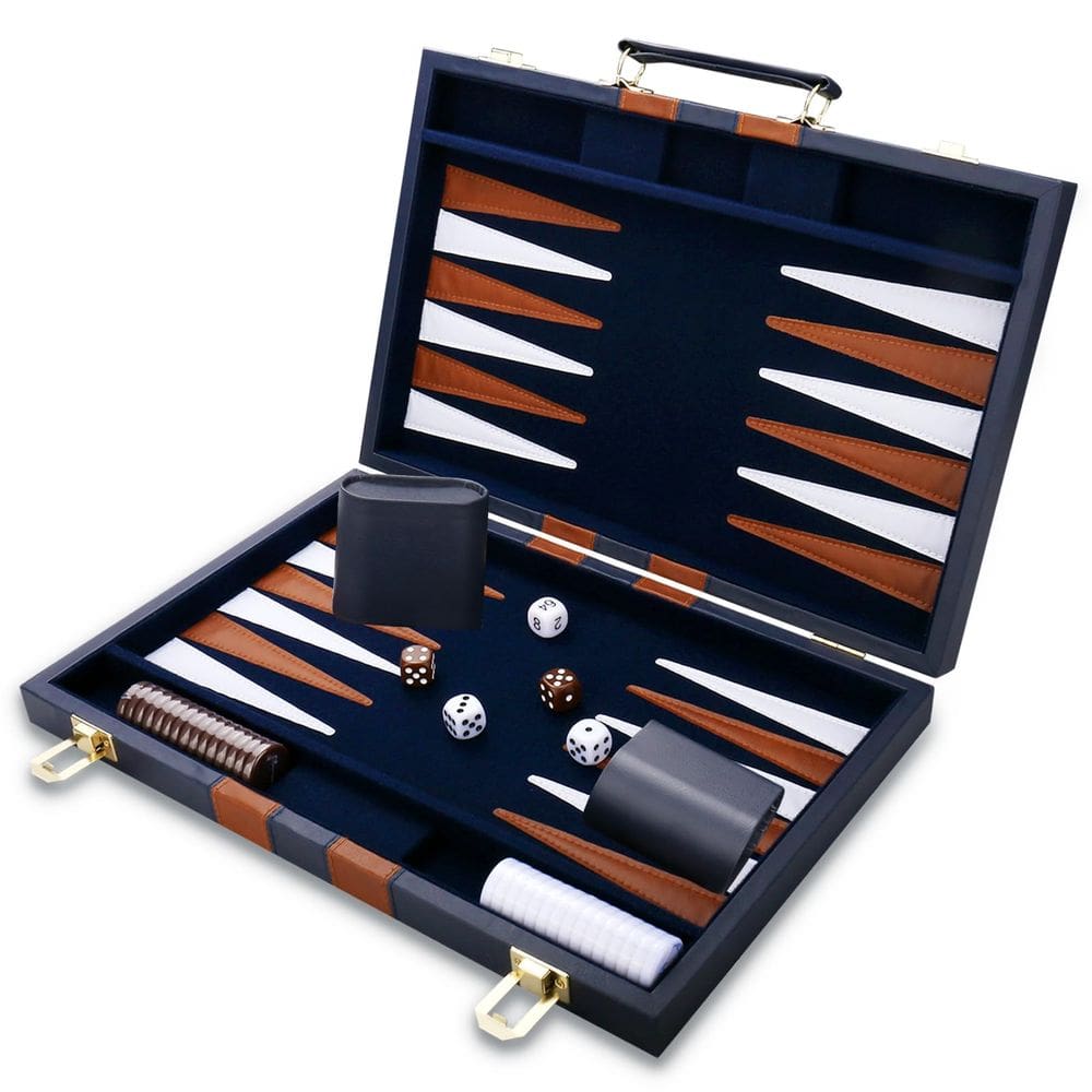 Conjunto de gamão CAYOULR Classic com estojo de couro premium de 38 cm