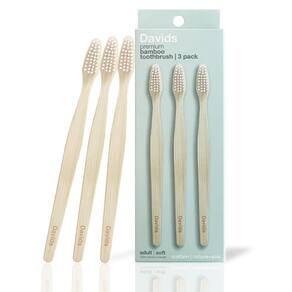 Escova de dentes Davids Premium Bamboo Soft Bristle, pacote com 3