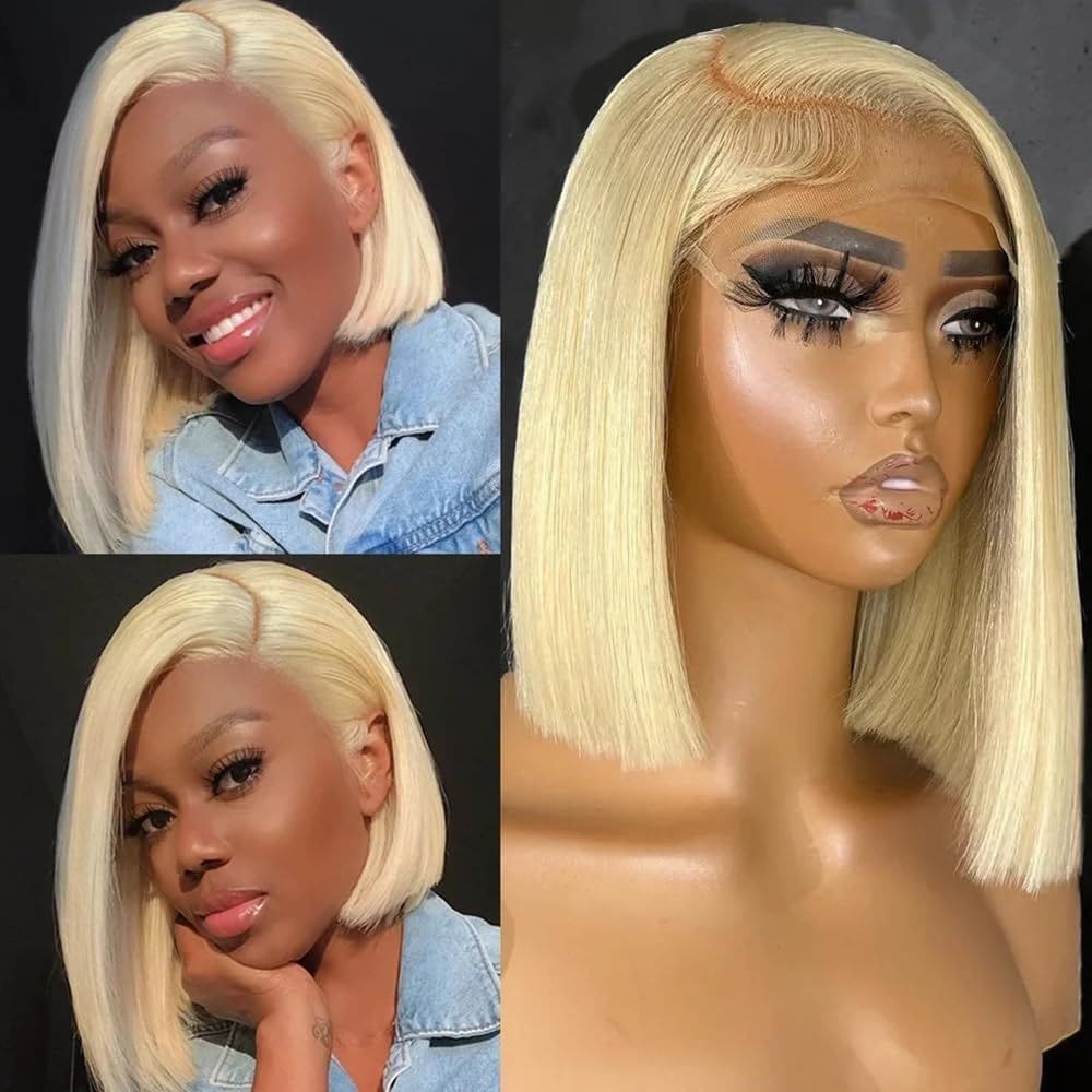 Peruca Bangxunk Blonde Bob 613, cabelo humano, 13x4, renda frontal, 10 polegadas