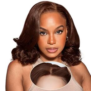 Peruca MUGOHK Wear and Go sem cola, cabelo humano, 25 cm, marrom chocolate