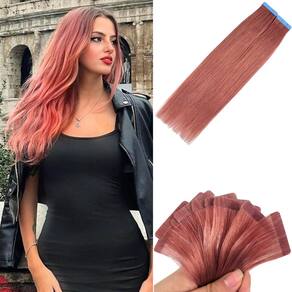 Extensões de cabelo Carleaty Rose Gold Pink Tape 35 cm Cabelo humano