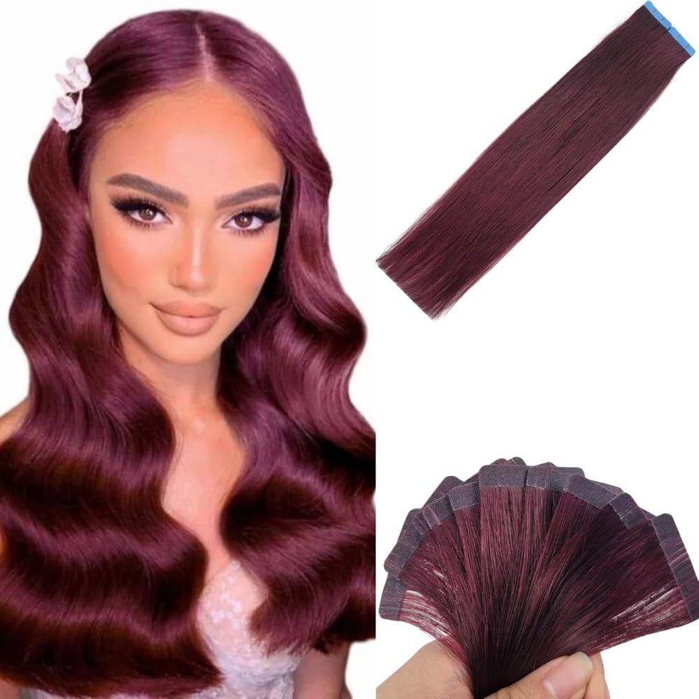 Extensões de cabelo Carleaty Burgundy Tape em 40 cm de cabelo humano