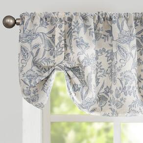 Cortina Valance Lazzzy Farmhouse azul de linho floral 50x45cm