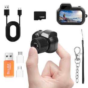 Câmera de chaveiro Mini FHD 1080p 8MP com cartão SD de 32GB 128GB