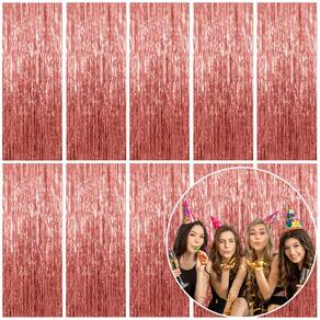 Pano de fundo de cortina de alumínio, pacote com 10 enfeites metálicos em ouro rosa