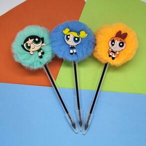 03 Canetas Pompom esferograficas Meninas Super Poderosas Docinho Lindinha Florzinha papelaria fofa material escolar escr
