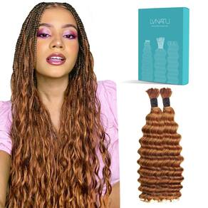 Cabelo trançado humano Lvnatu Boho Curly Color 30 Castanho Ruivo