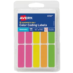 Etiqueta AVERY com codificação de cores removível 180 etiquetas em branco