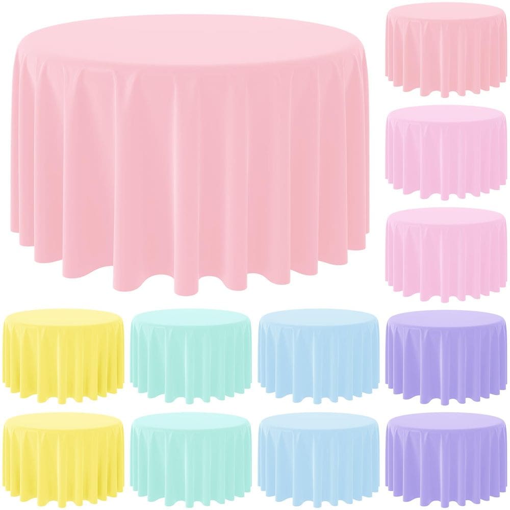 Toalhas de mesa MASHAN, plástico, redondas, cor pastel, 84 polegadas, 12 unidades