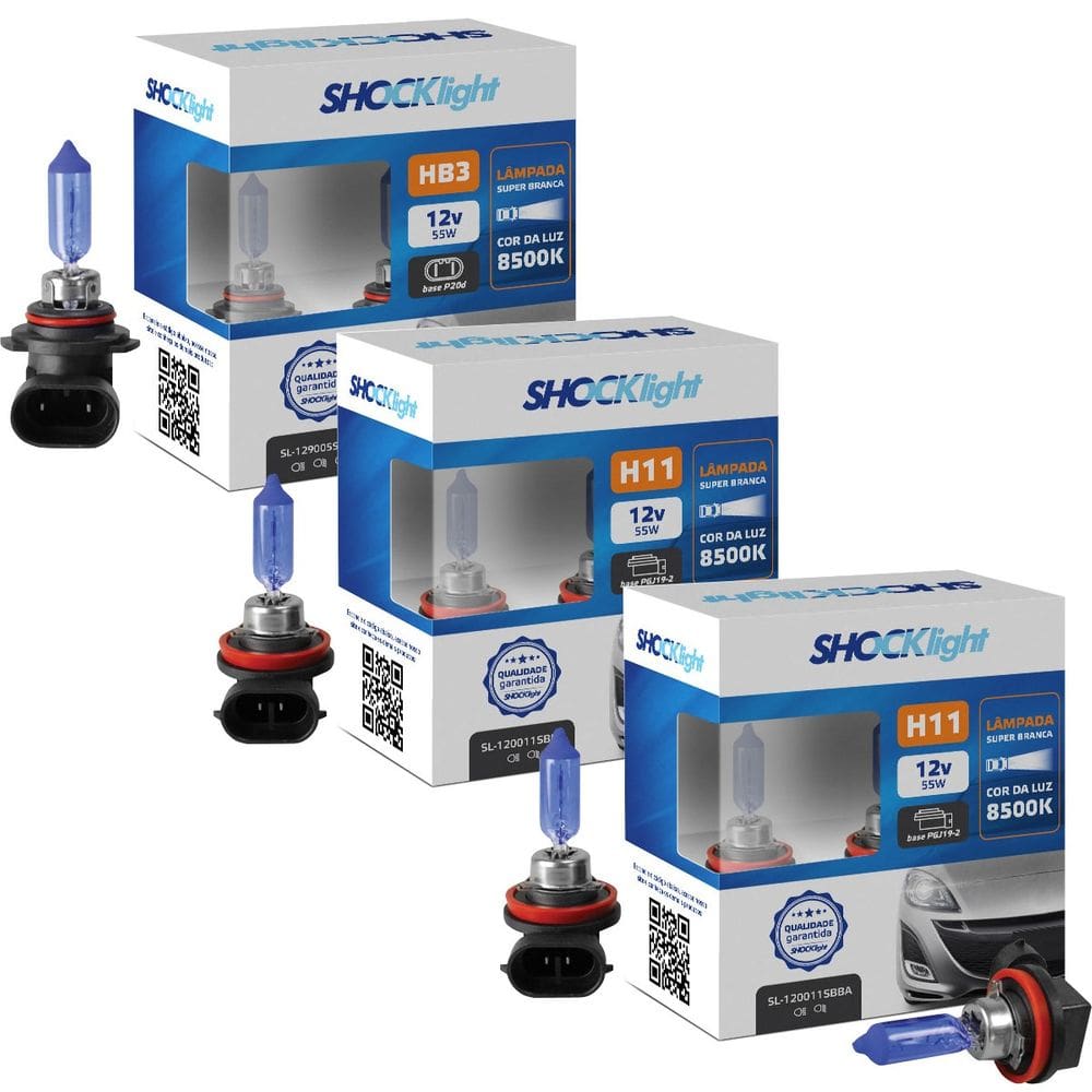 KIT lâmpadas super brancas 8500k (2 pares H11 + 1 par HB3) + 1 par w5w