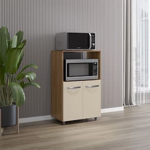 Armário Balcão Multiuso para Cozinha Micro-ondas e Forno Tais 02 Portas Savana Off White Moblis