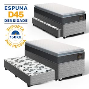 Cama Box com Colchão de Espuma D45 Pillow Top Fort Comfort + Auxiliar de Molas Unique Solteiro 88cm