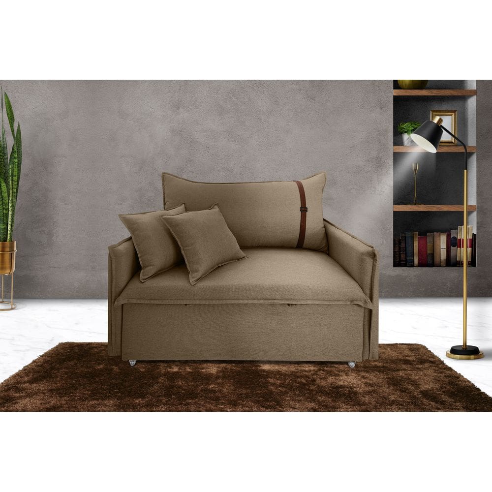 Poltrona Sofá Cama Valence Premium 130cm SoftGel D33 Linho Marrom