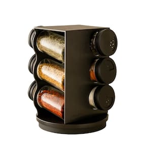 Porta Condimentos Giratório Plástico Preto com 06 Potes 80ml