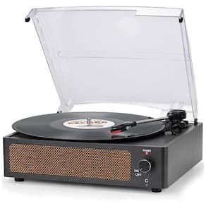 Toca Discos Retro 3 Velocidades com Alto Falantes e Entrada AUX, Seasonlife, Preto