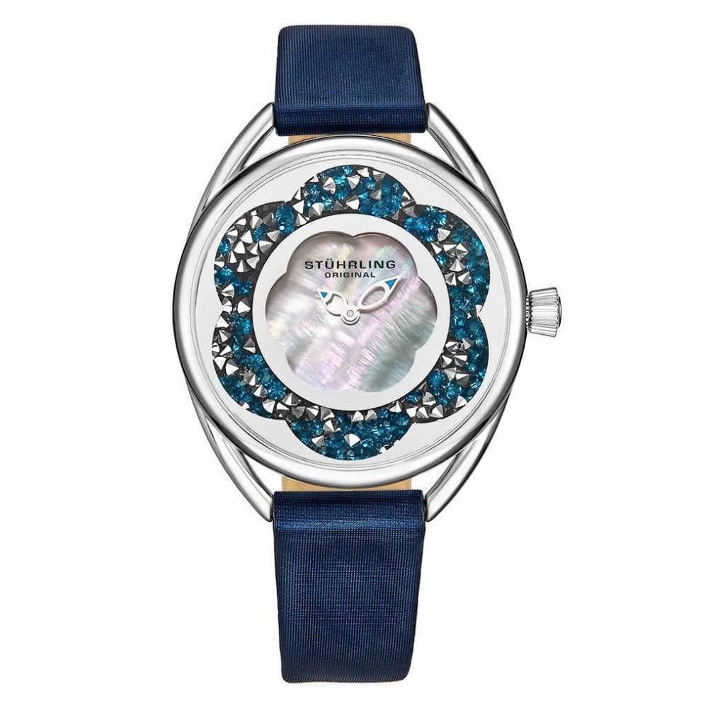 Relógio Lily 995, 38 mm, mostrador prateado, pulseira de couro azul e fivela prateada, Stuhrling