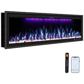 Lareira Elétrica de Embutir A42x127L cm com Controle Remoto por APP, 13 Cores de Chama Ajustáveis e Temporizador, 110V 1500W, Benrocks 50,