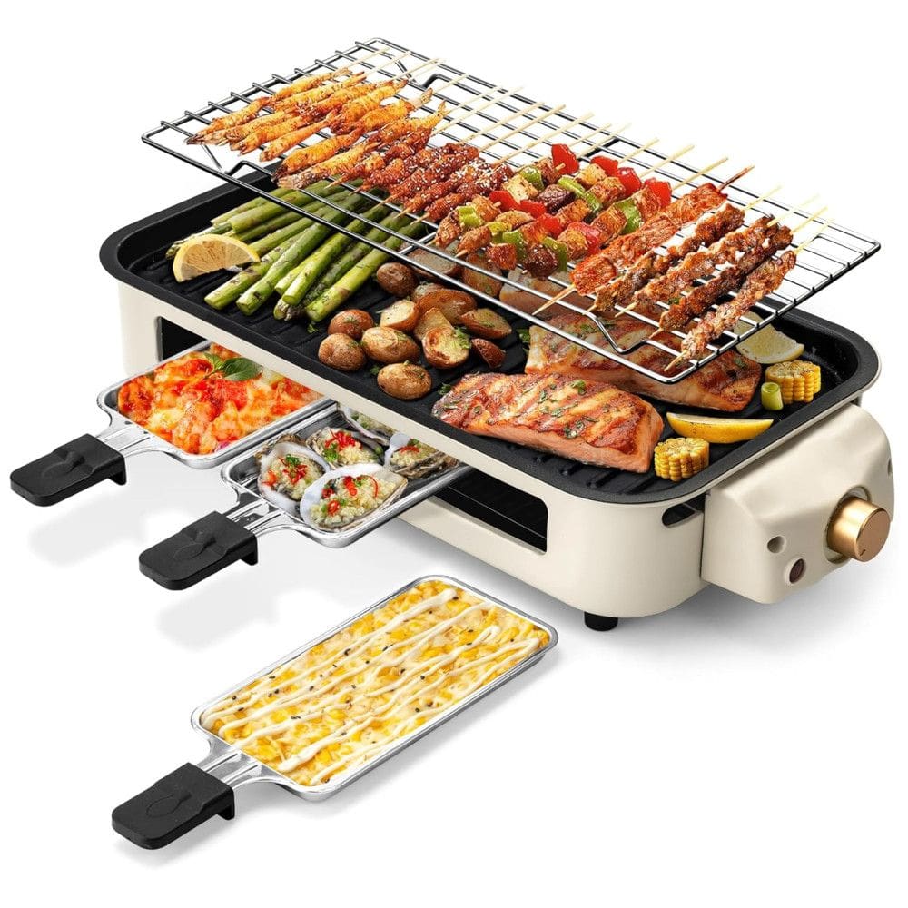 Churrasqueira Elétrica 2 em 1 Pukomc 1500W com Placa Antiaderente Removível, Controle de Temperatura e Lavável na Lava-Louças - Sem Fumaça