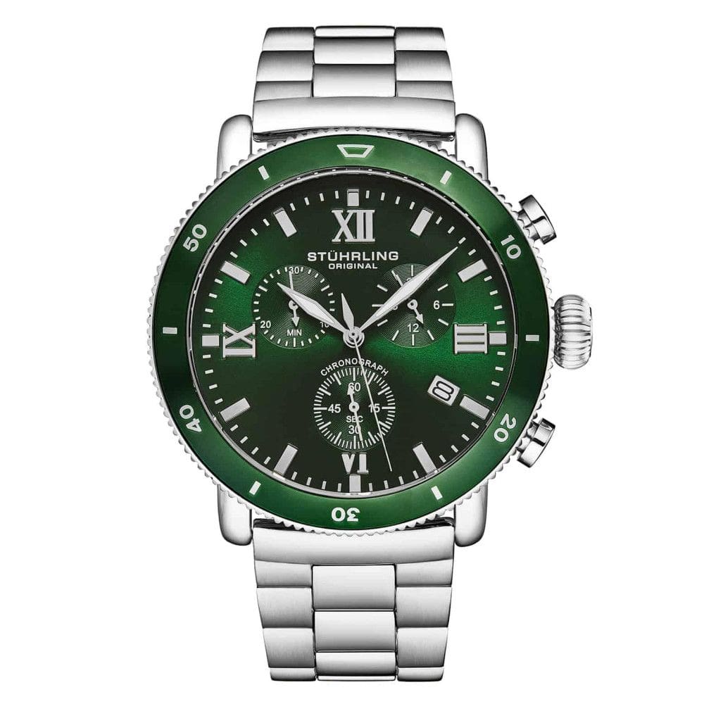 Relgio de pulso masculino Crongrafo DualMode 4040 de 48mm com mostrador verde Stuhrling