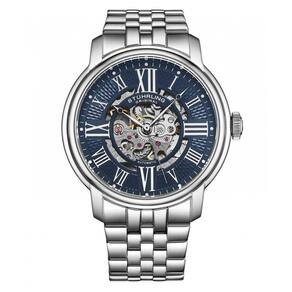 Relogio Masculino Atrium Automatico 42mm com Mostrador Azul e Pulseira em Aco Inoxidavel Prateado Stuhrling