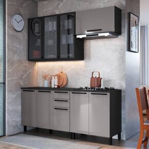 Cozinha Modulada Compacta Fidelitá Mônaco 4 Peças 200cm 9 Portas 2 Gavetas Com Tampo Cinza/Titânio