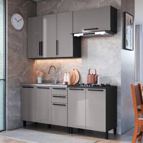 Cozinha Modulada Compacta Fidelitá Mônaco 4 Peças 200cm 9 Portas 2 Gavetas Sem Tampo Cinza/Titânio