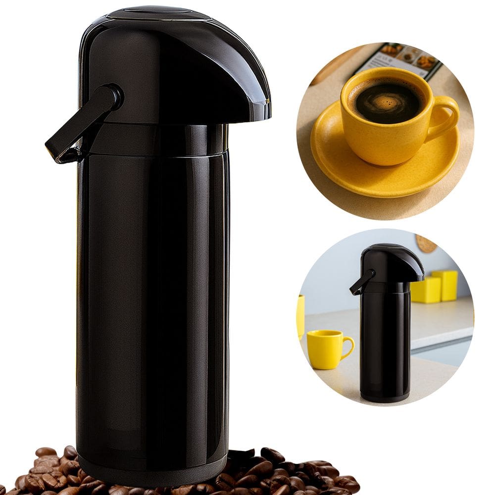Garrafa Térmica Mantem Por Horas 1Litro Preto Tampa Hermética Café, Chimarrão
