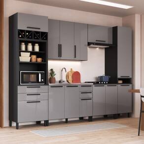 Cozinha Modulada Completa Fidelitá Mônaco 6 Peças 320cm 13 Portas 4 Gavetas Sem Tampo Cinza/Titânio