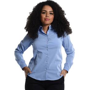Camisete Tricoline Manga Longa Azul Plácido