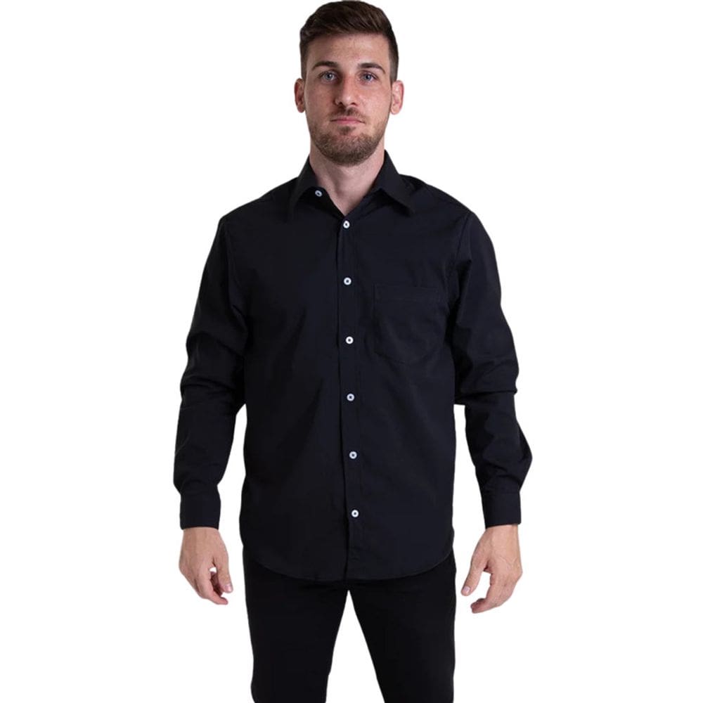 Camisa Tricoline Manga Longa Preto