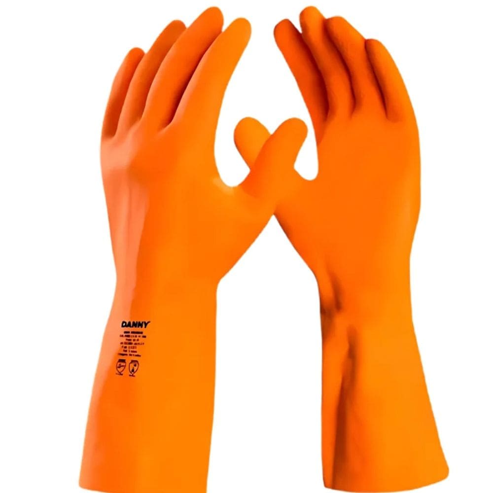 Luva Látex Laranja Reforçada Forrada Max Orange DA208 Danny CA 11286