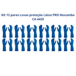 Kit 12 Luvas Proteção Látex Azul PRO S 137 Mucambo CA 4429
