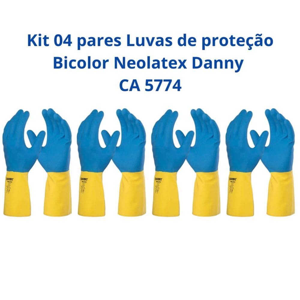 Kit 04 pares Luvas Proteção Bicolor Neolatex Danny CA 5774