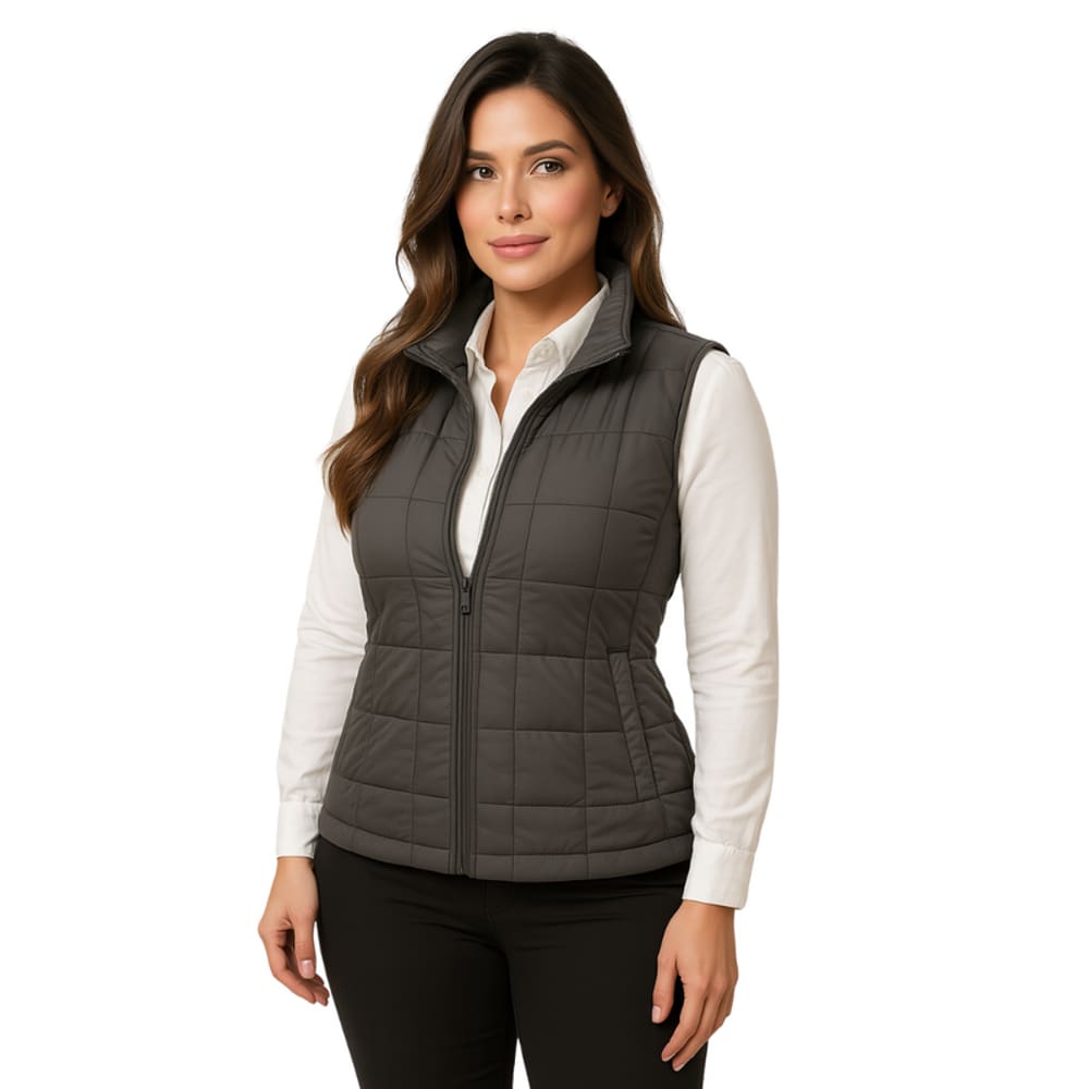 Colete Nylon Forro Zíper Feminino Cinza