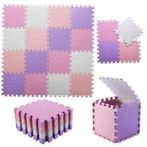 Tapete de jogo de espuma Tamiplay para bebês de 1 cm de espessura, 16 ladrilhos branco/roxo