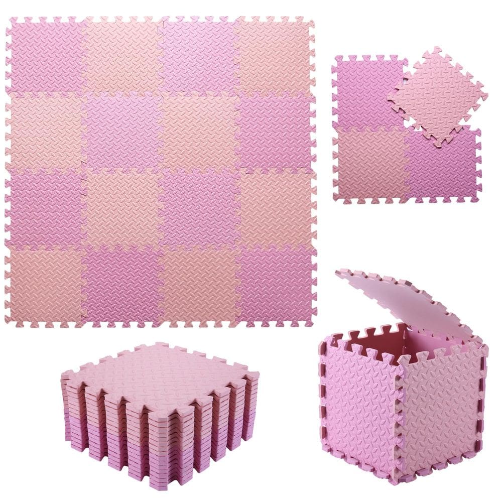 Tapete de jogo de espuma Tamiplay para bebês de 1 cm de espessura, 16 ladrilhos, rosa