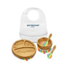 Conjunto de alimentação NutriChef Baby Toddler, prato de 3 compartimentos, bambu