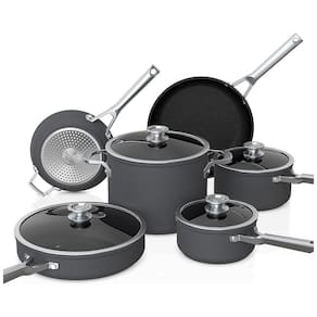 Conjunto de Panelas e Frigideiras Antiaderentes Anodizadas com Tampas de Vidro, 10 Peças, NINJA C59500, Preto
