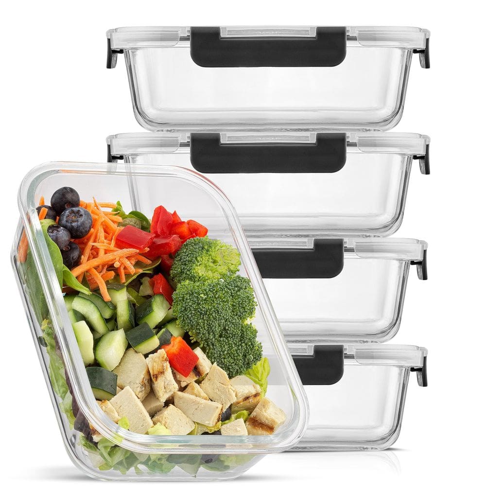 Recipientes de vidro para armazenamento de alimentos JoyJolt, pacote com 5 litros, herméticos