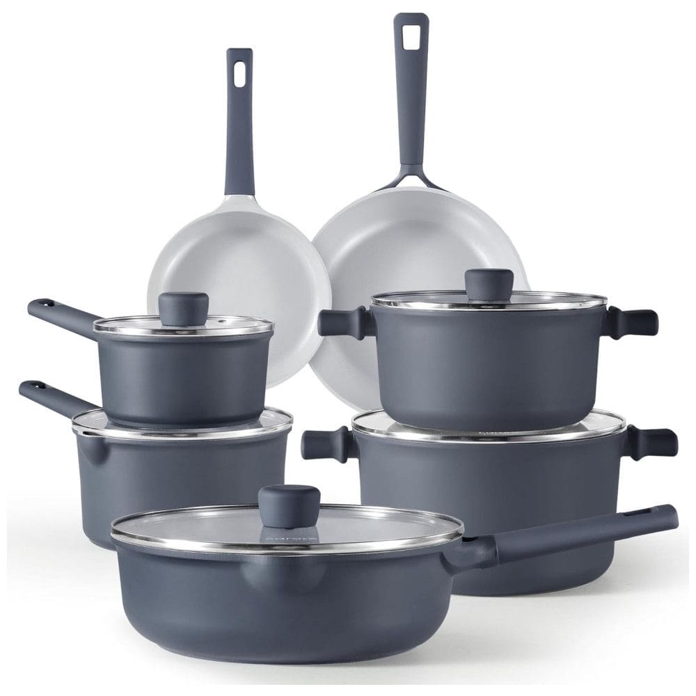 Jogo de Panelas Cerâmicas CAROTE 12 Peças, Livre de PFOA e PFAS, Antiaderente, Compatível com Indução, Azul Marinho, 12 Peças