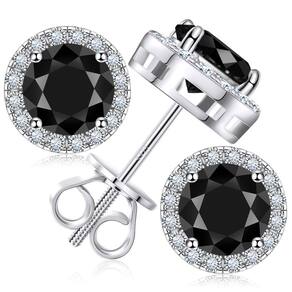 Brincos Gugots Black Moissanite 0,2 quilates e 3 mm em ouro branco 18 quilates