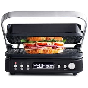 Grill Elétrico Multifuncional 6 em 1 Antiaderente de Cerâmica, Opções de Aquecimento Duplo e Prensa Fechada, 110V 1600W, GreenPan, Preto