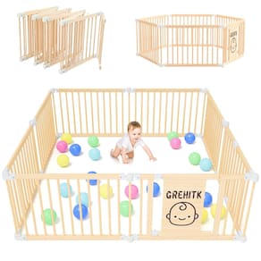 Baby Playpen Grehitk de madeira dobrável com porta de bloqueio 160x160cm