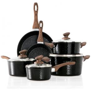 Jogo de Panelas e Frigideiras Antiaderentes em Granito com Utensílios, KITCHEN ACADEMY BETTER, Preto