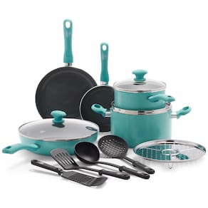 Conjunto de Panelas Antiaderente Revestida de Cerâmica e Utensílios, 13 Peças, GREENLIFE CC002349 001, Azul