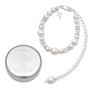 Pulseira Baptism Cross Tryuunion em prata esterlina para menina