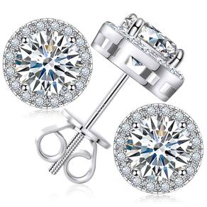 Brincos Gugots Moissanite Halo 0,8 quilates 4,5 mm* 2 em ouro branco de 18 quilates