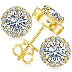 Brincos Gugots Moissanite Halo 0,8 quilates 4,5 mm banhados a ouro 18 quilates