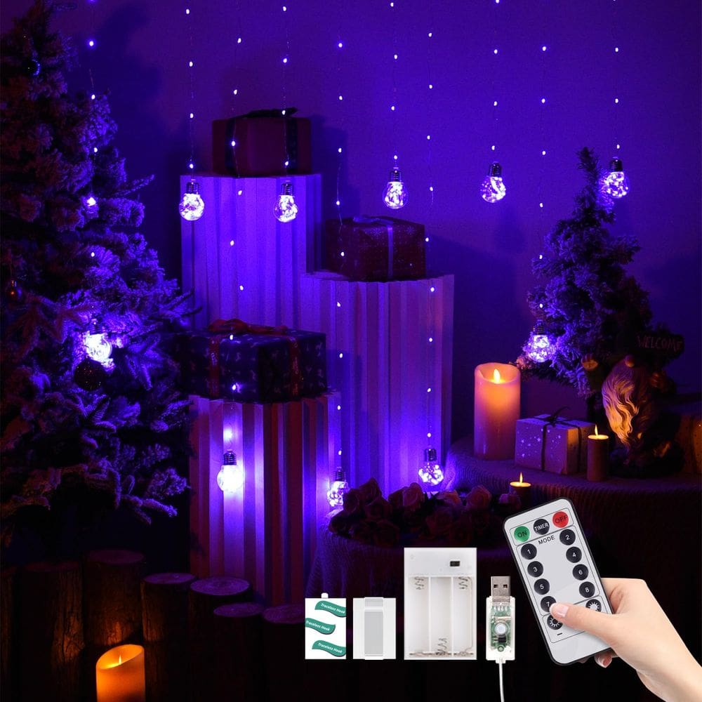 Luzes de cortina Dailyart Wishing Ball 300 LED roxas USB/bateria
