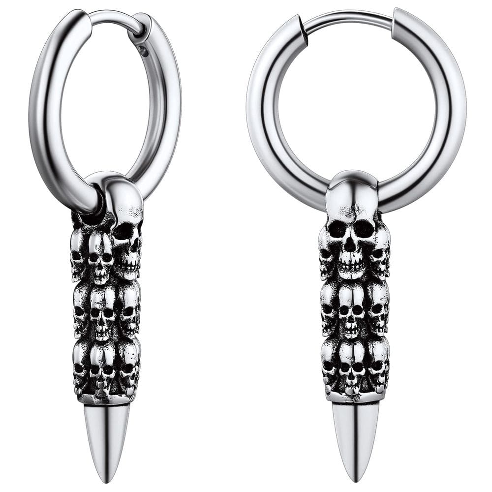 Brincos FaithHeart Bullet Skull Drop em aço inoxidável